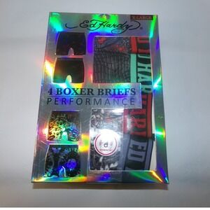 Ed Hardy Mens 4 Pack Performance Boxer Briefs Skulls Tattoo Graphics XL New